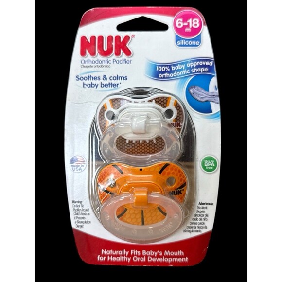 Nuk Pacifiers Orthodontic Silicone 6-18 M Football & Basketball BPA Free New - Picture 1 of 11